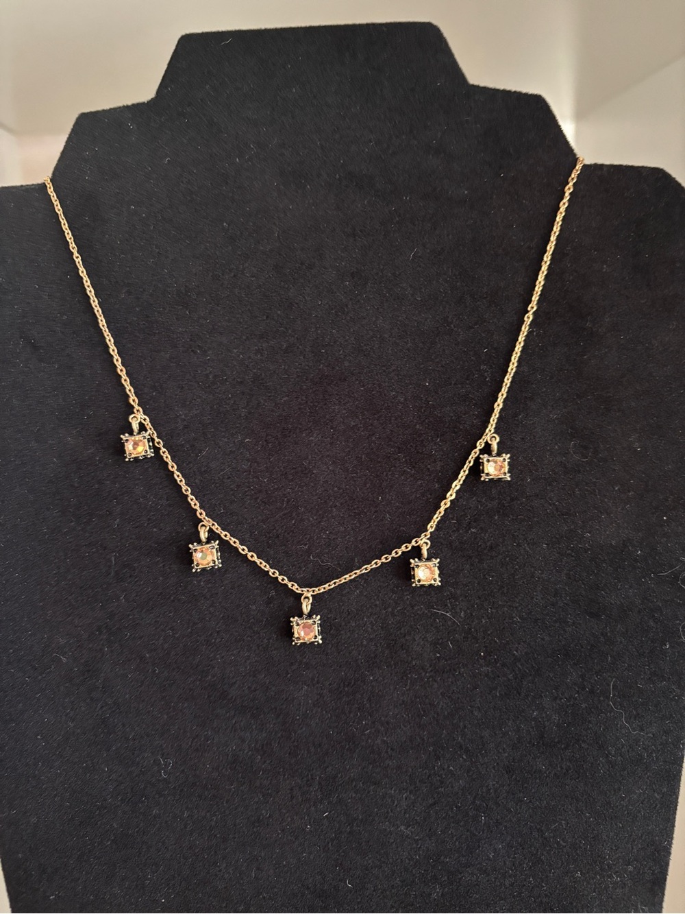 Vintage Necklace with CZ Square Charms - Women Jewelry
